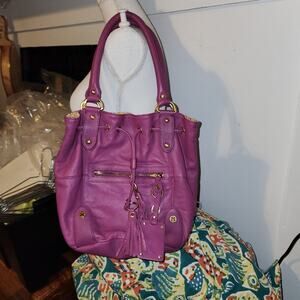 EMMA FOX EUC LARGE PINK DRAWSTRING LEATHER SHOULDER BAG